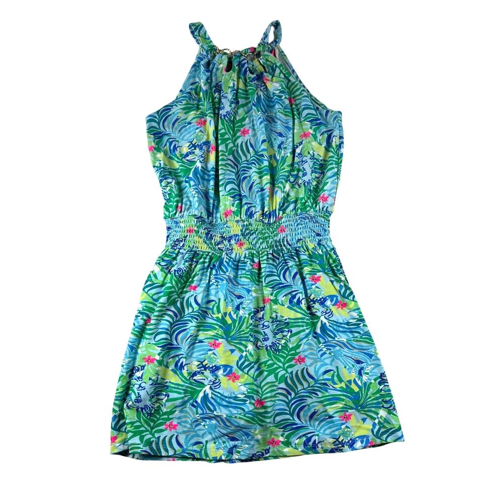 Lilly Pulitzer Shirelle Skirted Romper XS Multi Via Parigi Blue Green Halter